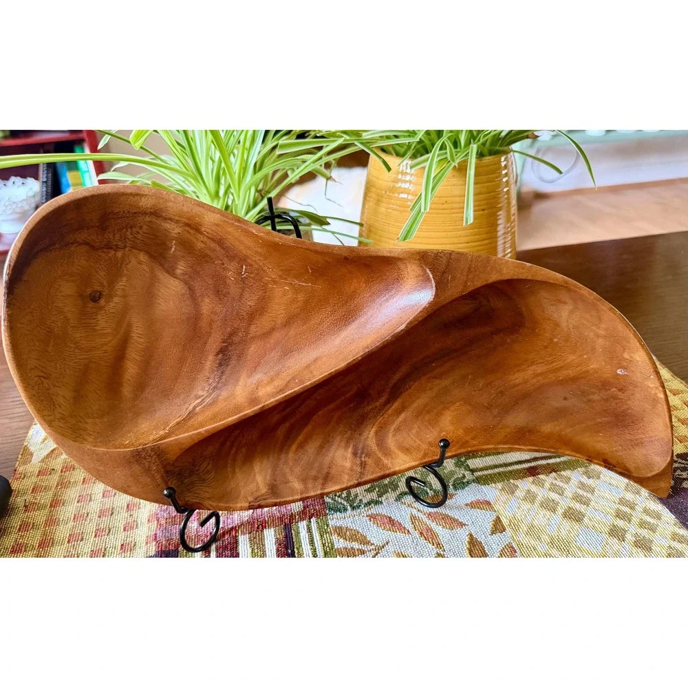 Vintage Monkeypod Wood Divided Serving Bowl, MCM Tiki Barware (16 Inch)